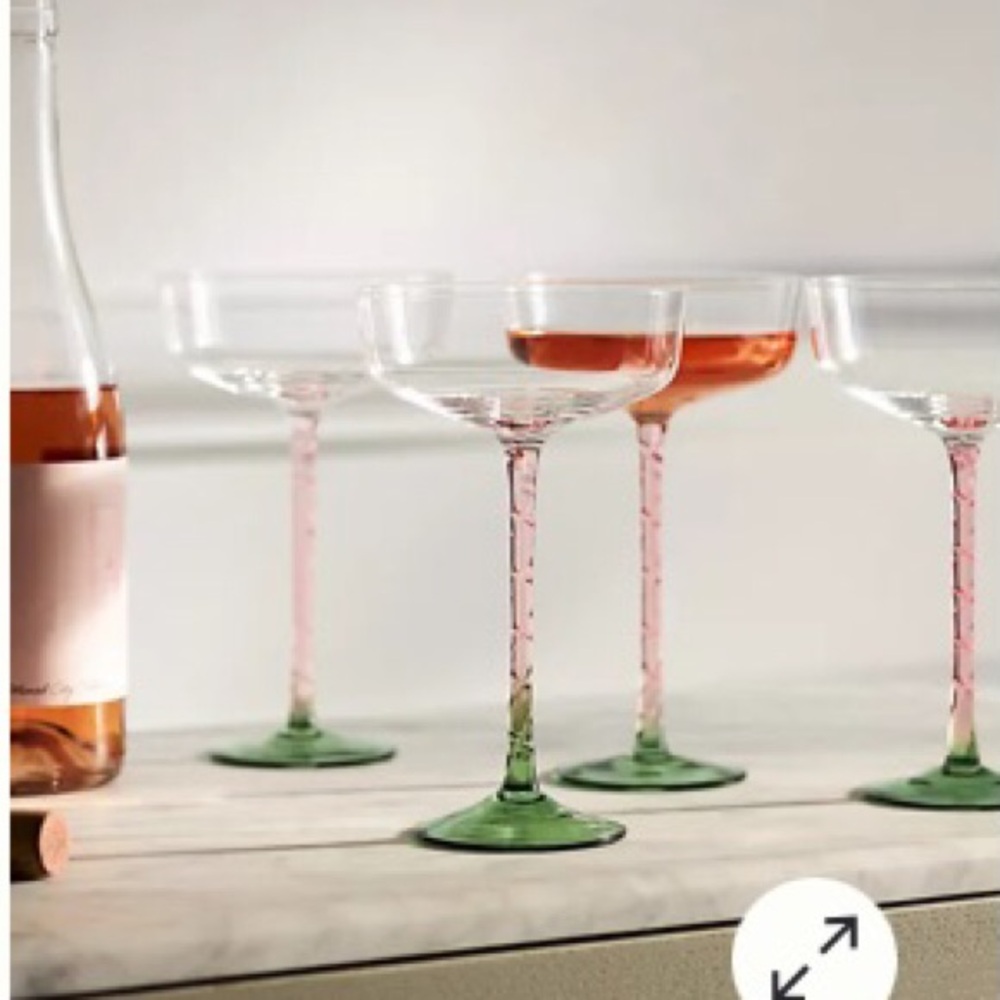 Anthropologie Coupe Glasses Handpainted Handblown Set of Four New In Box